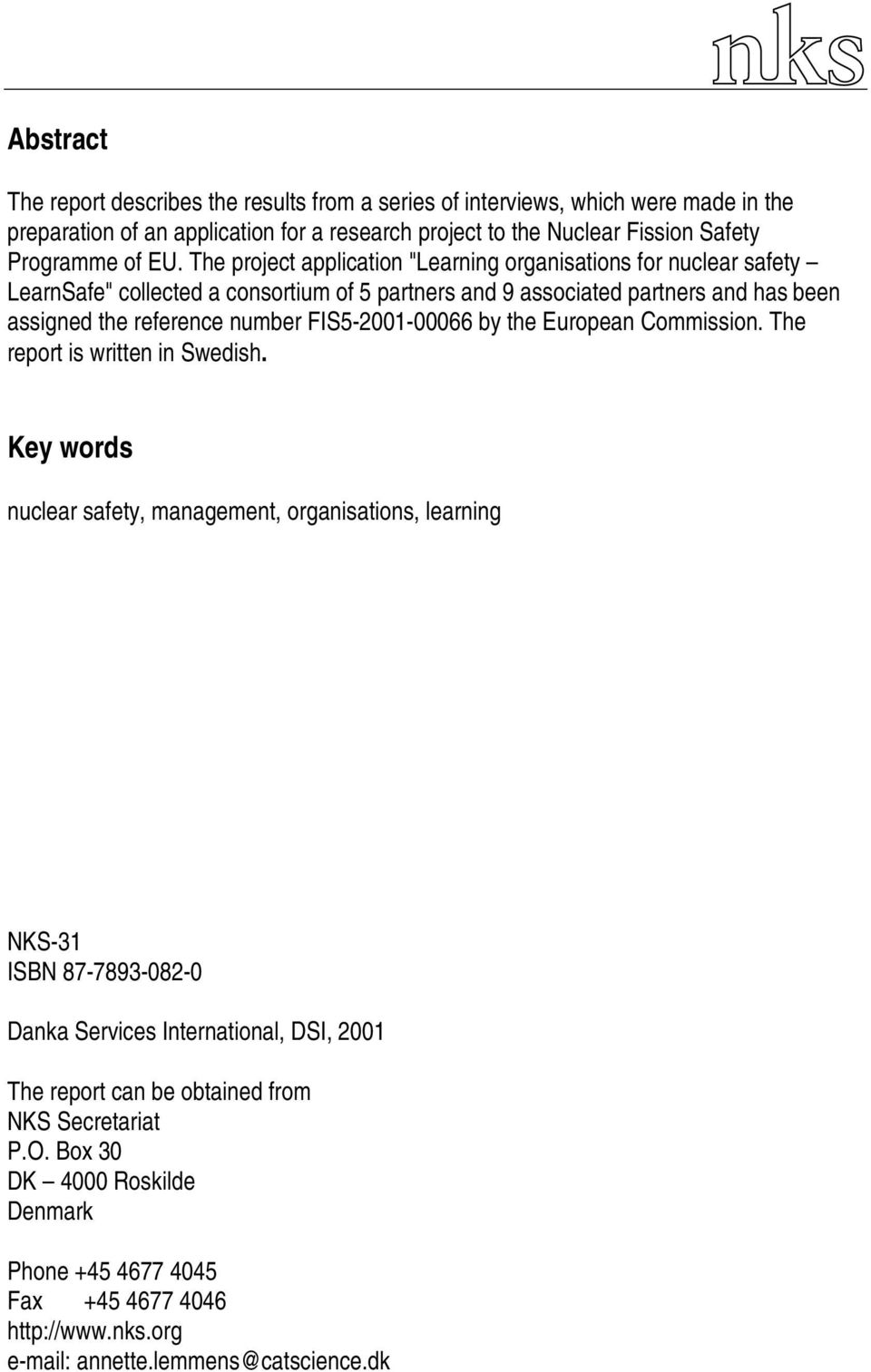 FIS5-2001-00066 by the European Commission. The report is written in Swedish.
