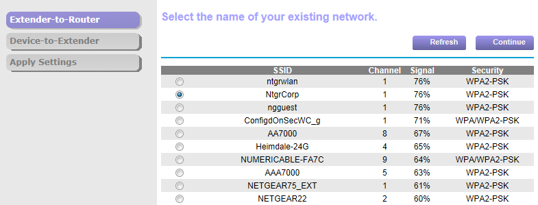 Ansluta med konfiguration för webbläsare 1. Använd en WiFi-nätverkshanterare på en dator eller WiFi-enhet för att hitta och ansluta till WiFi-nätverket NETGEAR_EXT (SSID).