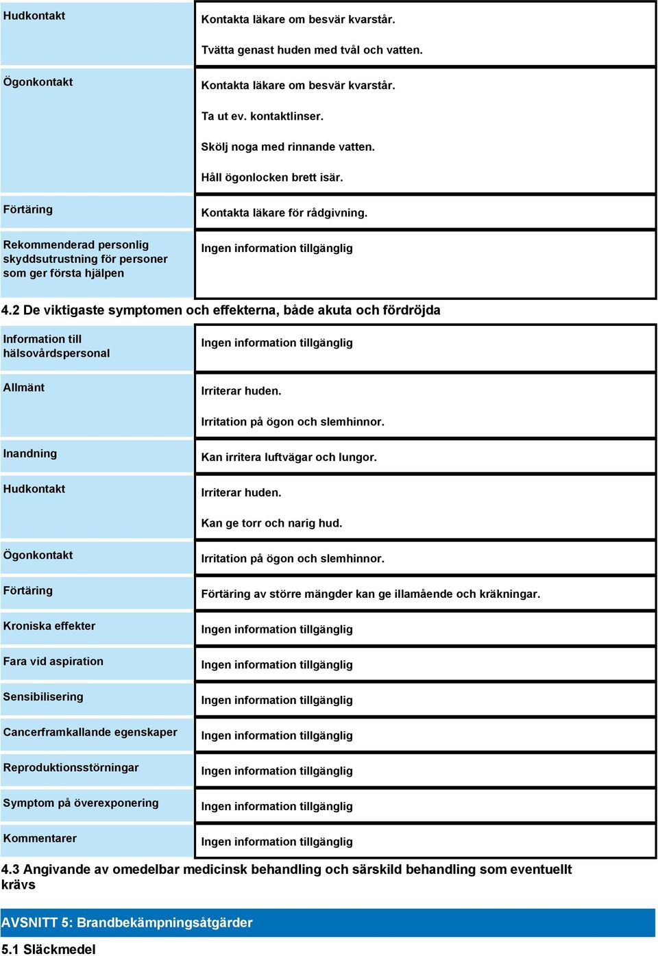 2 De viktigaste symptomen och effekterna, både akuta och fördröjda Information till hälsovårdspersonal Allmänt Irriterar huden. Irritation på ögon och slemhinnor.