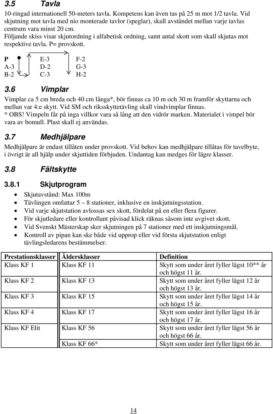 Följande skiss visar skjutordning i alfabetisk ordning, samt antal skott som skall skjutas mot respektive tavla. P= provskott. P E-3 F-2 A-3 D-2 G-3 B-2 C-3 H-2 3.