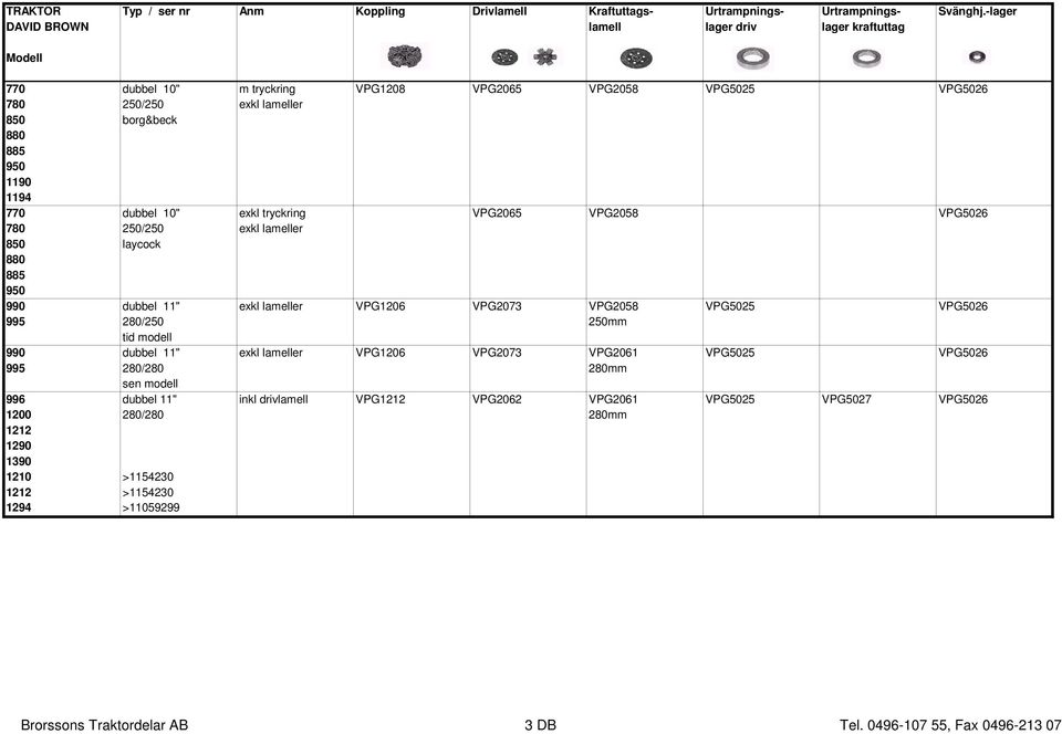 VPG5026 995 280/250 250mm tid modell 990 dubbel 11" exkl lameller VPG1206 VPG2073 VPG2061 VPG5025 VPG5026 995 280/280 280mm sen modell 996 dubbel 11" inkl drivlamell VPG1212