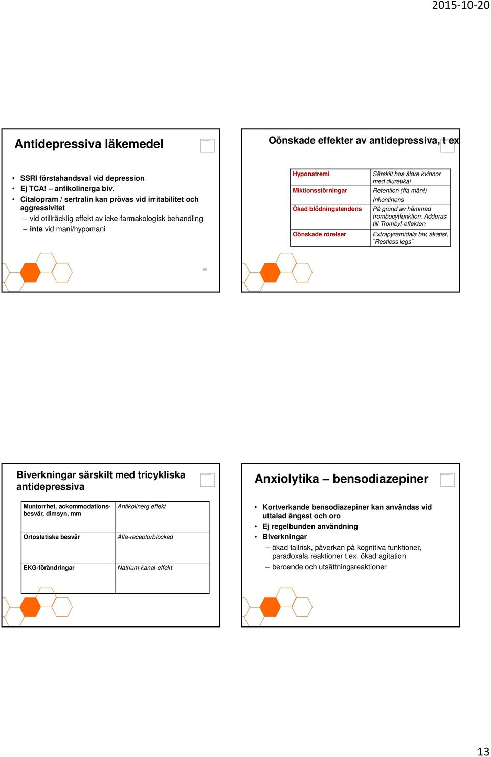 blödningstendens Oönskade rörelser Särskilt hos äldre kvinnor med diuretika! Retention (ffa män!) Inkontinens På grund av hämmad trombocytfunktion.