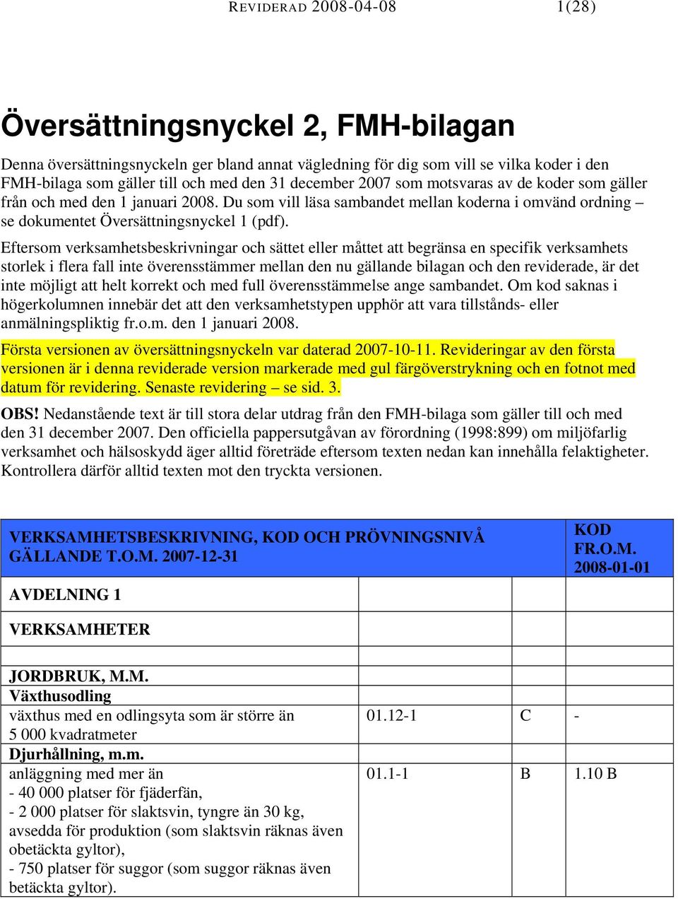 Eftersom verksamhetsbeskrivningar och sättet eller måttet att begränsa en specifik verksamhets storlek i flera fall inte överensstämmer mellan den nu gällande bilagan och den reviderade, är det inte