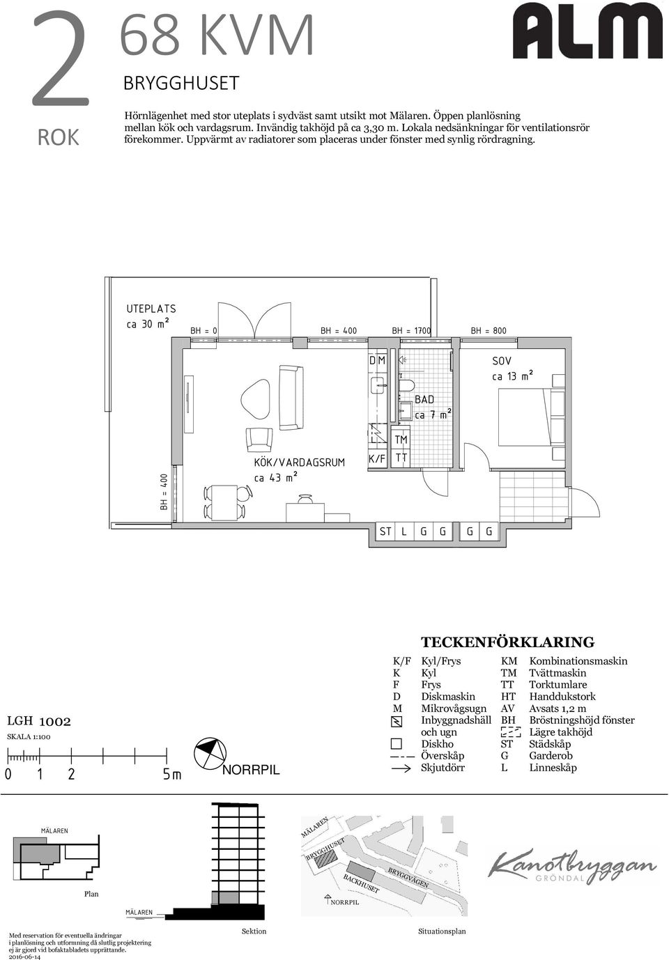 BRYHUSET UTEPATS ca 30 m² = 0 = 1700 = 800 BA Ö/VARASRU ca 43 m² / TECENÖRARIN H 1002 SAA 1:100 / yl/rys yl rys