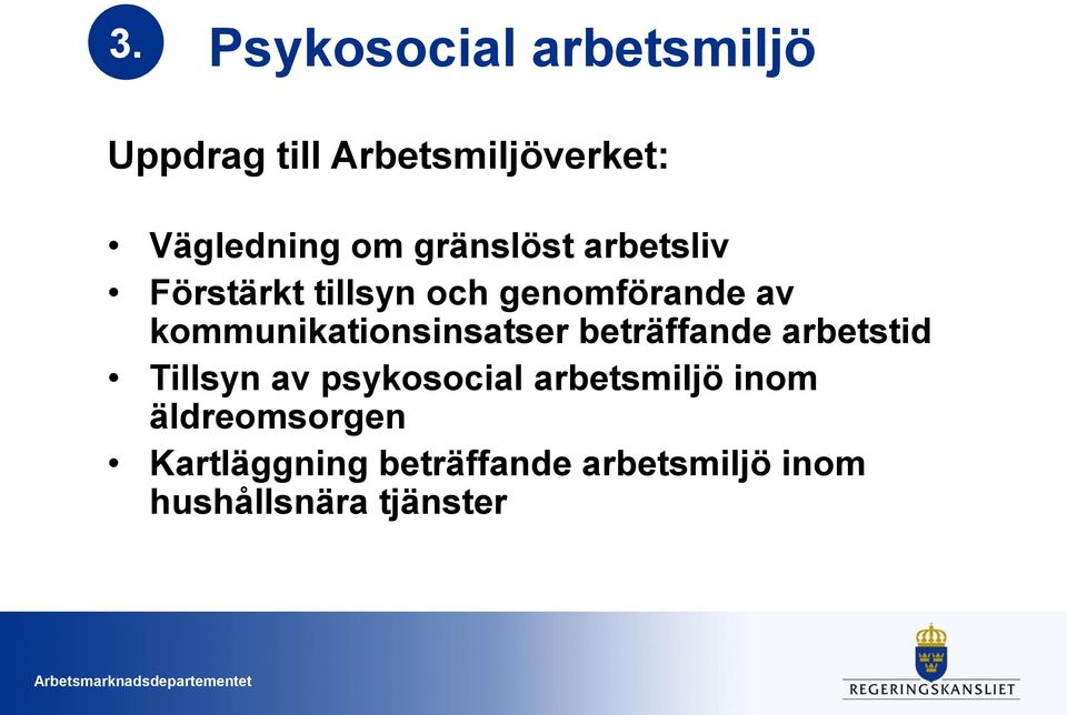 kommunikationsinsatser beträffande arbetstid Tillsyn av psykosocial