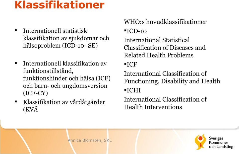 vårdåtgärder (KVÅ WHO:s huvudklassifikationer ICD-10 International Statistical Classification of Diseases and Related Health