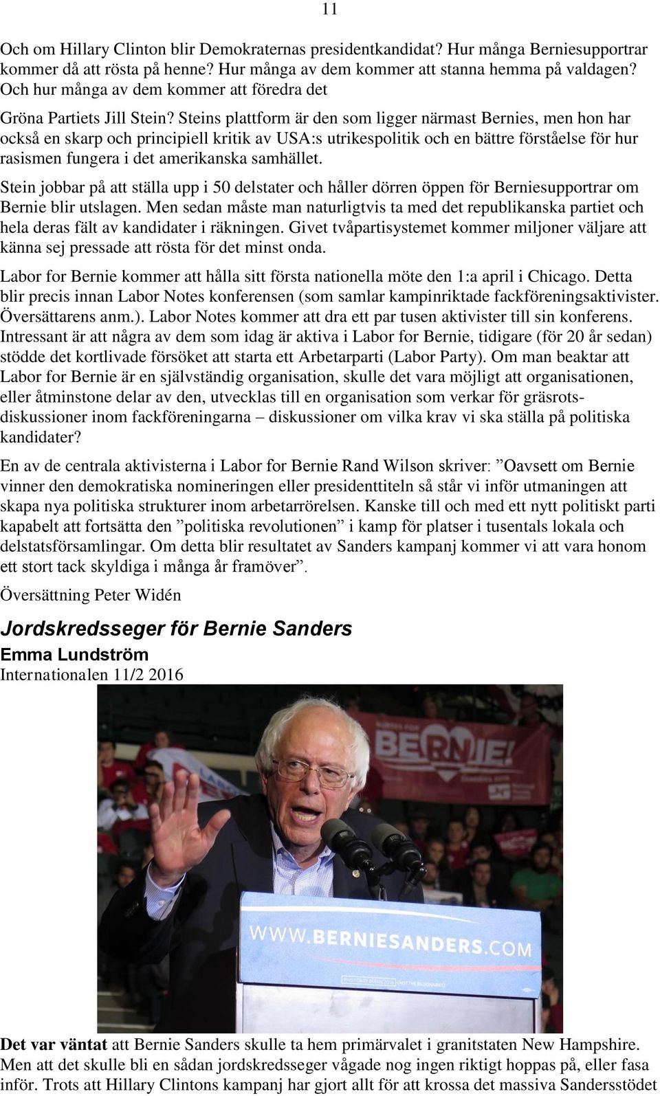 Steins plattform är den som ligger närmast Bernies, men hon har också en skarp och principiell kritik av USA:s utrikespolitik och en bättre förståelse för hur rasismen fungera i det amerikanska