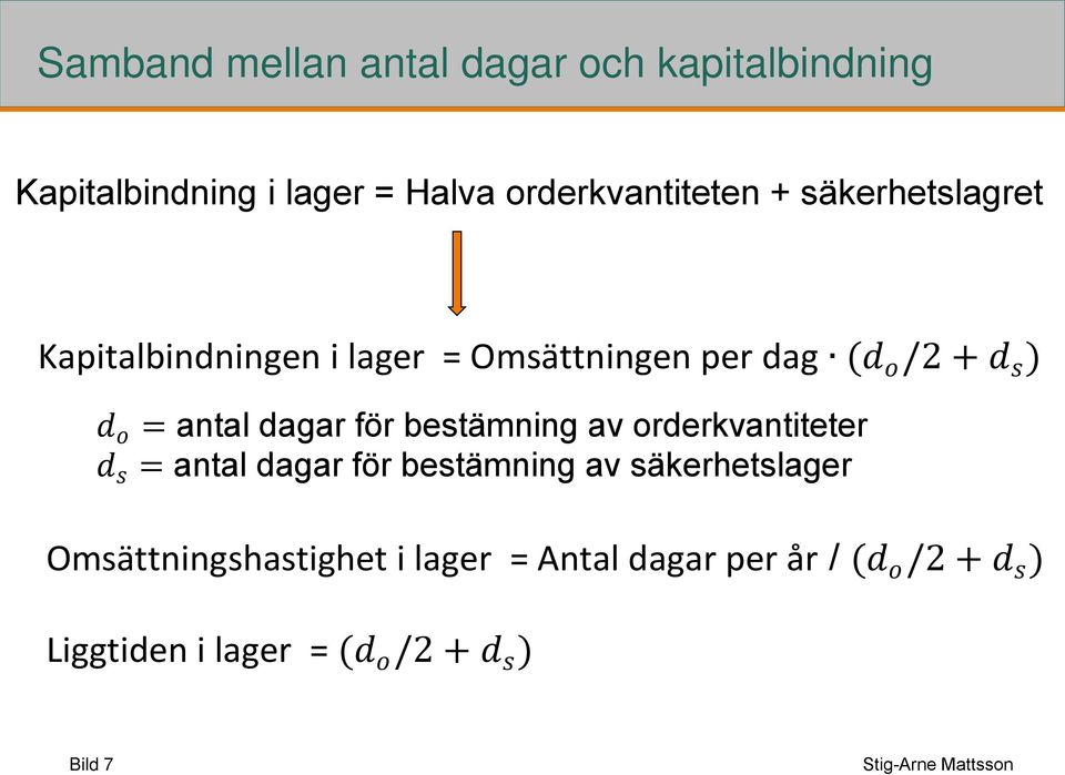 för bestämning av orderkvantiteter d s = antal dagar för bestämning av säkerhetslager