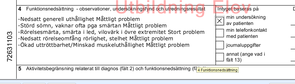 Så här ser det ut i intyget X Man kan redigera texten här om man så önskar -