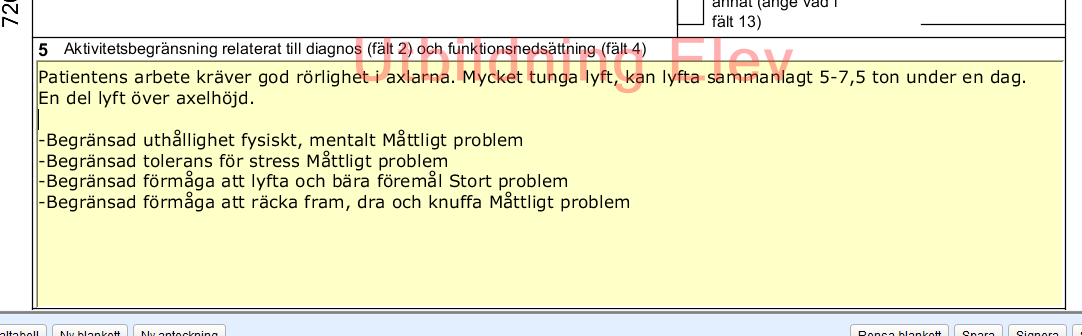 Så här ser det ut i intyget Redigera den