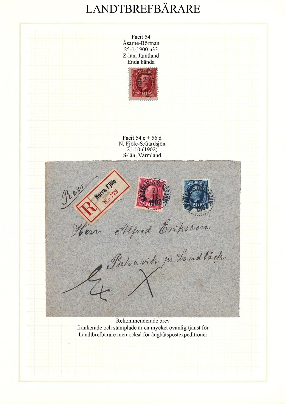 Gärdsjön 21-10-(1902) S-län, Värmland Rekommenderade brev frankerade