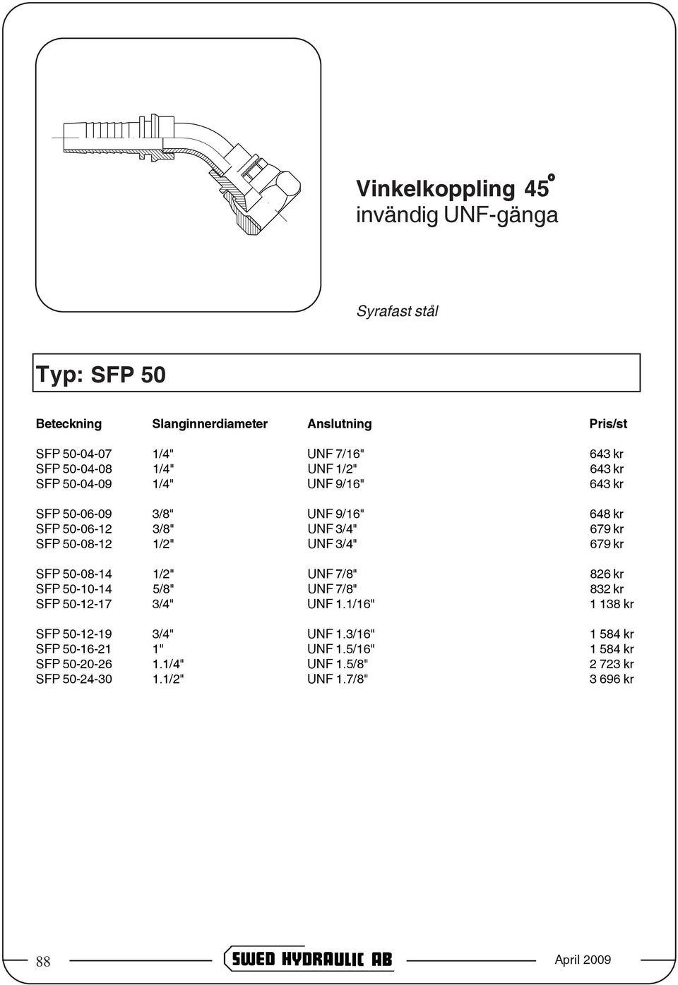 50-08-14 1/2" UNF 7/8" 826 kr SFP 50-10-14 5/8" UNF 7/8" 832 kr SFP 50-12-17 3/4" UNF 1.1/16" 1 138 kr SFP 50-12-19 3/4" UNF 1.