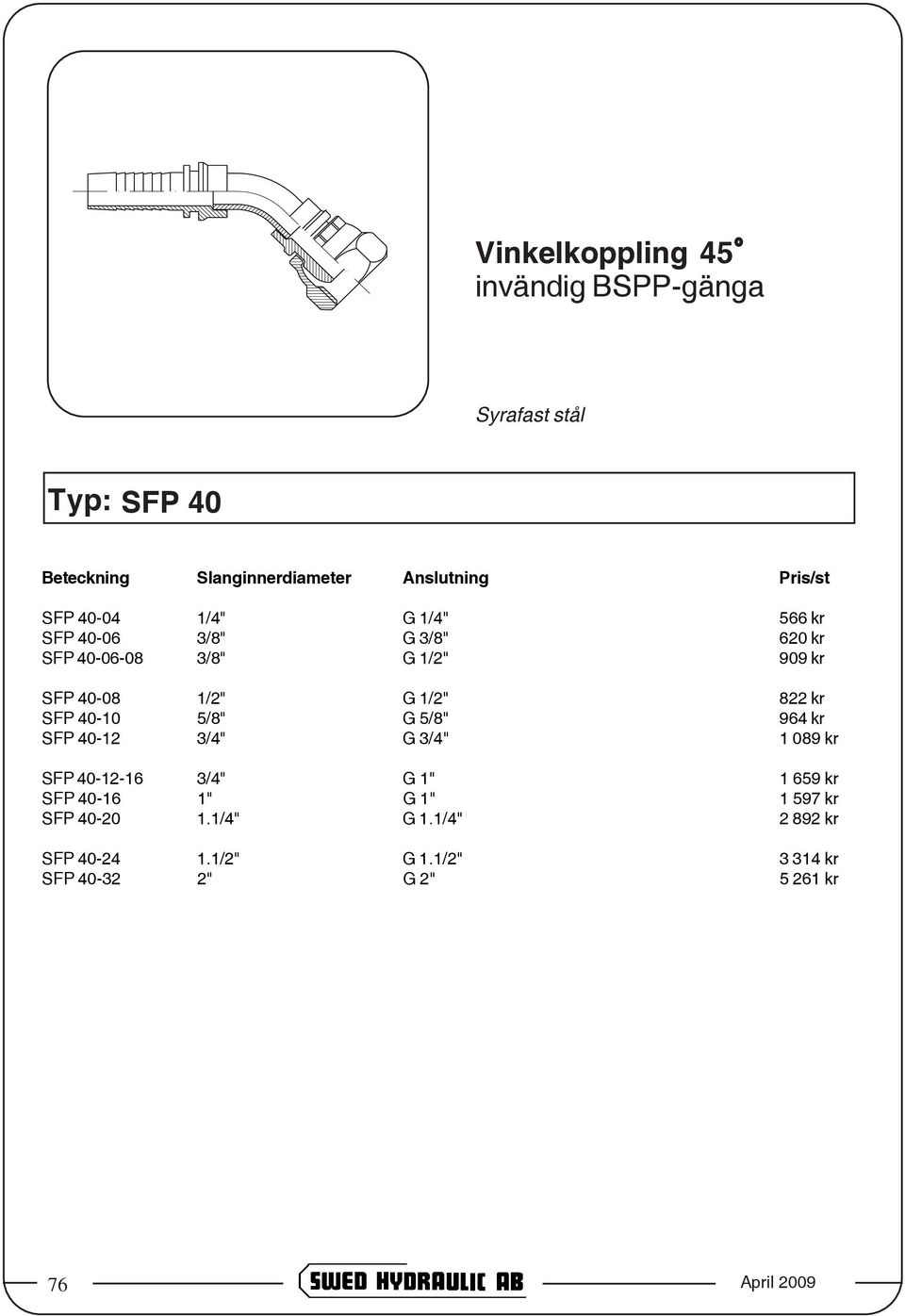 SFP 40-12 3/4" G 3/4" 1 089 kr SFP 40-12-16 3/4" G 1" 1 659 kr SFP 40-16 1" G 1" 1 597 kr SFP