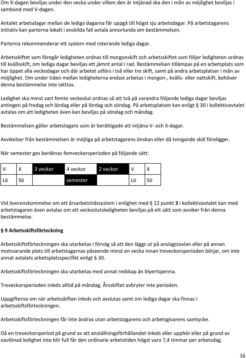 Parterna rekommenderar ett system med roterande lediga dagar.