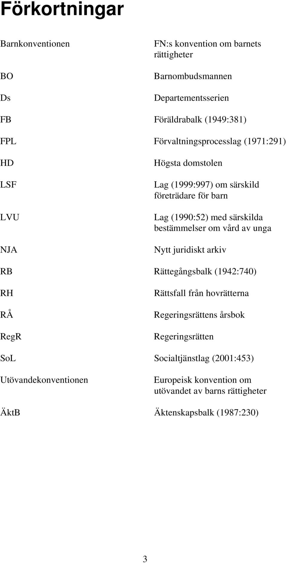 bestämmelser om vård av unga Nytt juridiskt arkiv RB Rättegångsbalk (1942:740) RH RÅ RegR Rättsfall från hovrätterna Regeringsrättens årsbok