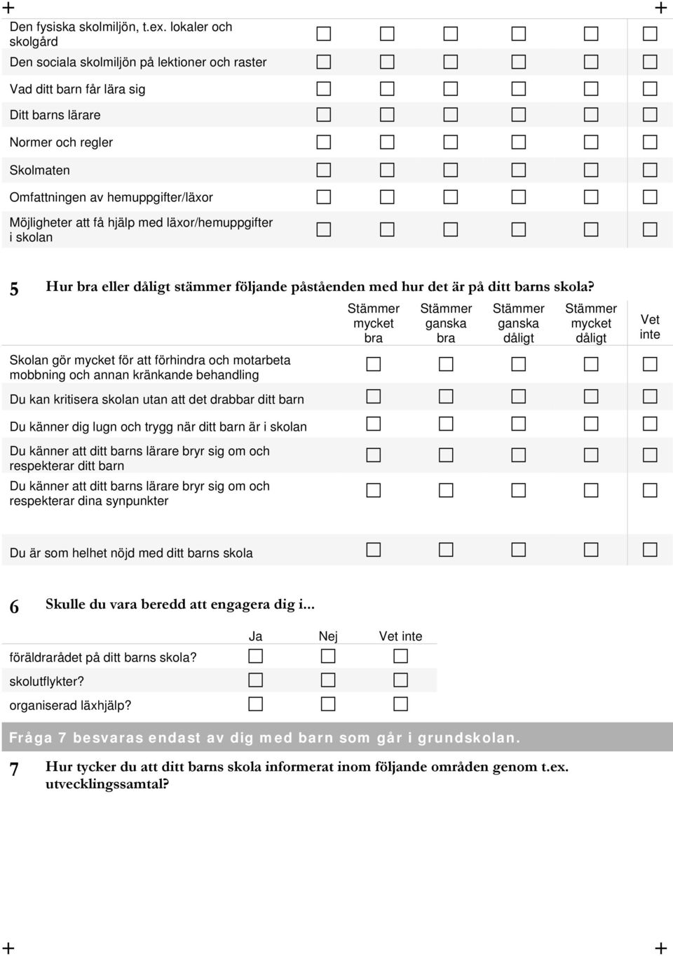 hjälp med läxor/hemuppgifter i skolan 5 Hur eller stämmer följande påståenden med hur det är på ditt barns skola?