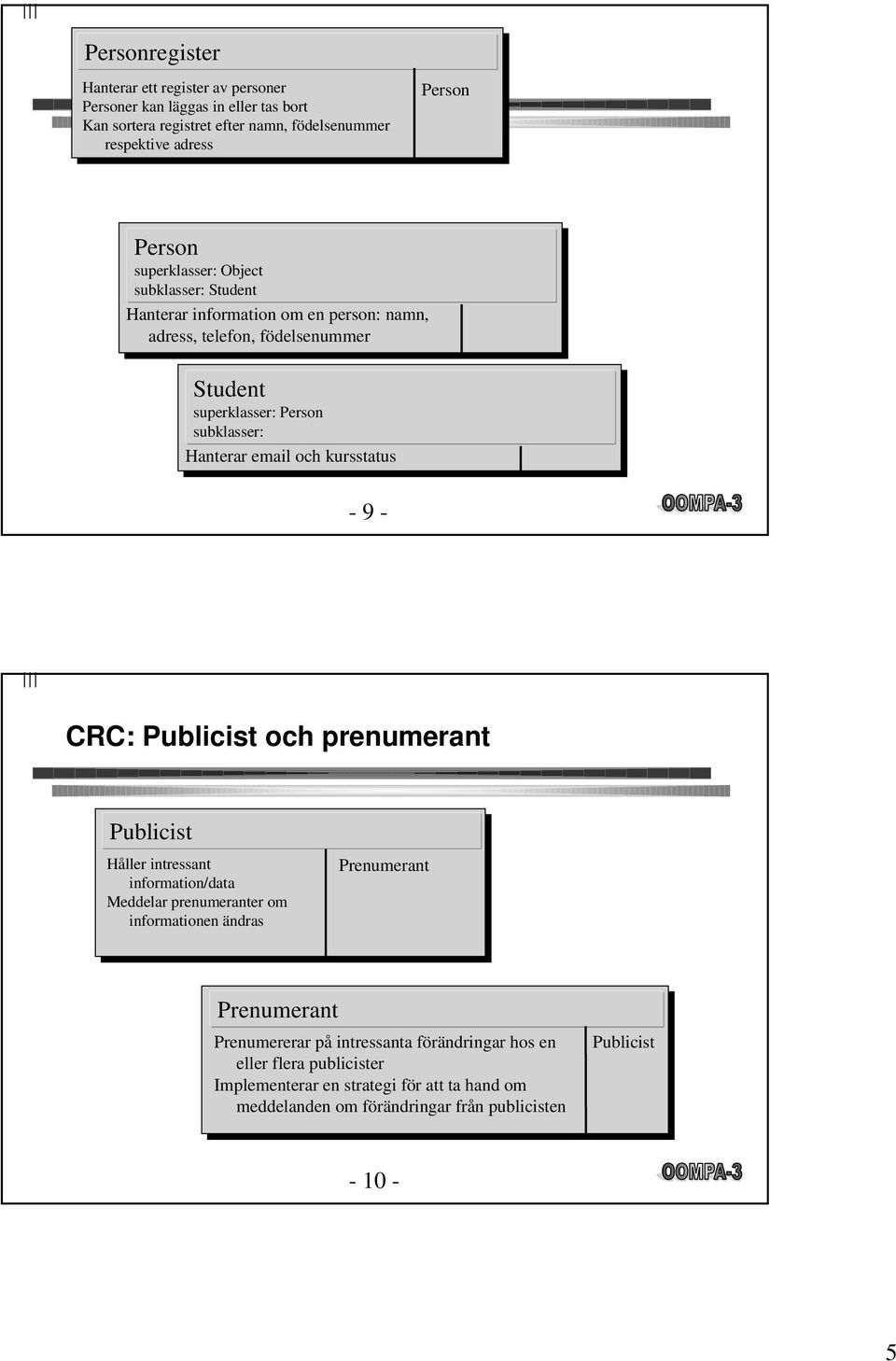 och kursstatus - 9 - CRC: Publicist och prenumerant Publicist Håller intressant information/data Meddelar prenumeranter om informationen ändras Prenumerant Prenumerant