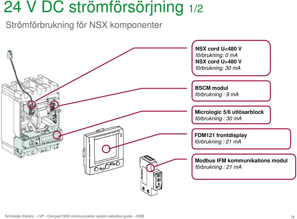 förbrukning : 9 ma Micrologic 5/6 utlösarblock förbrukning : 30