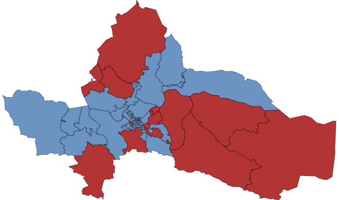 De starkaste valkretsarna för de olika partierna i kommunfullmäktigevalet var följande: Moderaterna: Lindö Östra (52,8) och Långtorp-Berga (51,3%) Centerpartiet: Kuddby (21,8%) och Kättinge (20,5%)