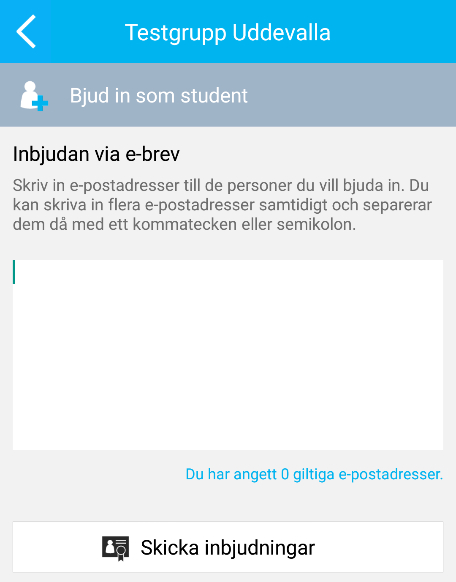 5. Bjud in eleverna Klicka på inställningsknappen för den aktuella gruppen (kursen) Loopar Notiser Lärlingskompassen Meny Lärare Då kommer du till följande vy: Klicka på plus-tecknet på studentnivån.