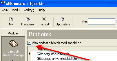 4. Ge gärna bibliotek som du ofta lånar från ett snabbkommando. Du har då möjligheten att filtrera bibliotekslistan så att endast bibliotek med snabbkod visas 5.
