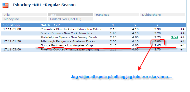 Men här handlar det om att komma åt bonuspengarna på mitt nyöppnade konto hos NordicBet. Så det jag gör är att jag spelar i motsatt riktning på mitt NordicBet-konto.