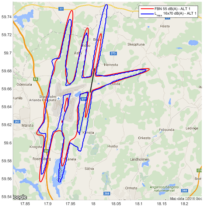 Bullerexponering Swedavia noterar att LFV i den tidigare SA KAP-utredningen från 2007 utgick från att alla inflygningar söderifrån till bana 3 skulle ske genom kurvade inflygningar för att undvika