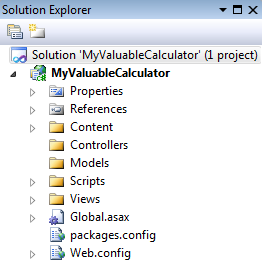 c) Markera ASP.NET MVC 3 Web Application. d) Vid Name skriver du in projektets namn (MyValuableCalculator). e) Ange vid Location en lämplig katalog där projektet ska sparas (C:\Projects). 4.