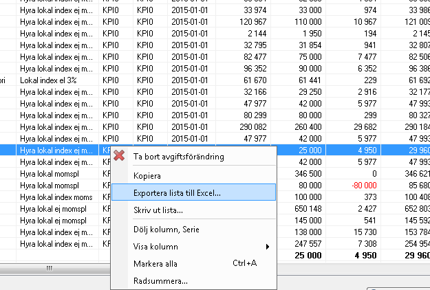 Markera eventuella rader som inte ska tas med i uppräkningen och välj sedan ta bort ändring.