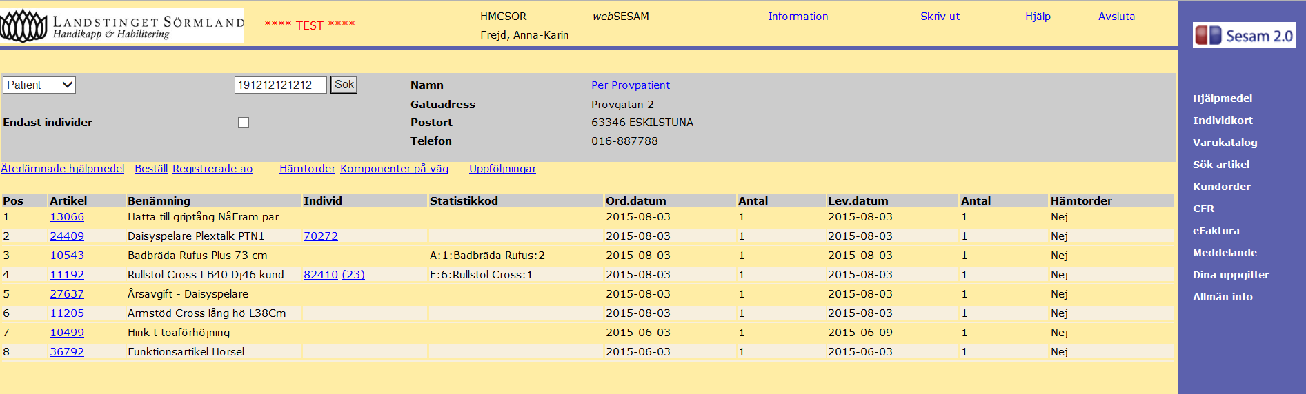 Hjälpmedelsbilden För att använda hjälpmedelsbilden behövs patientens fullständiga personnummer. Om du inte har personnumret kan patienten sökas via CFR.