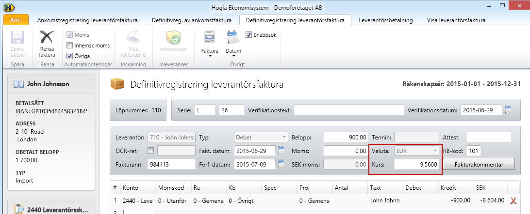 En sökväg till betalningsfilen föreslås. Har du valt betalningssätt Bankgiro heter betalningsfilen bgcdata.in, har du valt plusgiro heter betalningsfilen faktura.txt eller faktura.in. (en plusgirofil som skickas via Nordeas internetbank ska heta faktura.