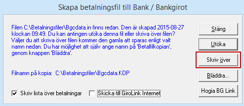 Du kommer till följande ruta där du får välja i vilket bankformat filen skall skapas. Om du ska skapa en fil till Danske Bank ska du ange SE-banken som bankformat.