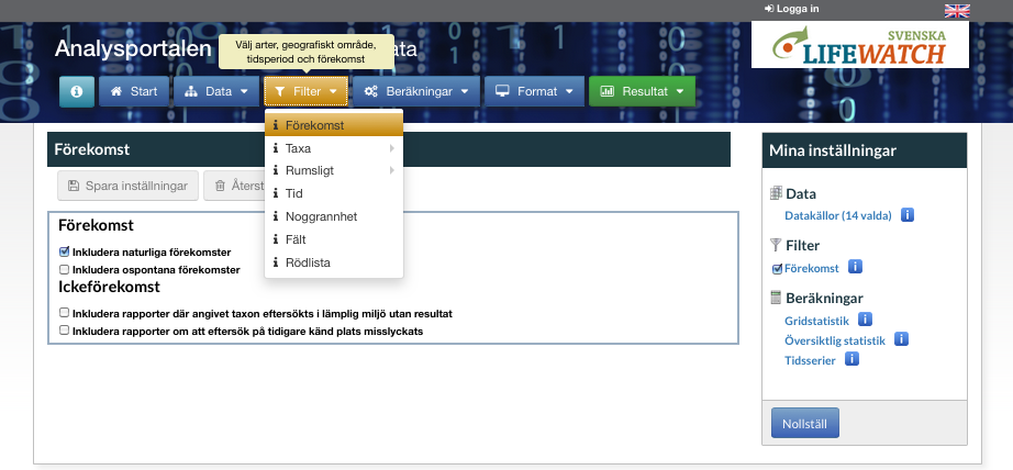 Ett enkelt exempel analysisportal.se FILTER Gå vidare till Filter.