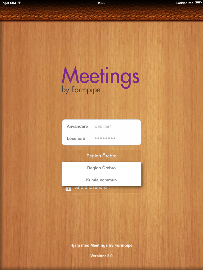 Meetings App 2.0 Användarmanual 2. Välj en annan serveranslutning från listan. 3. Logga in som vanligt. 4.