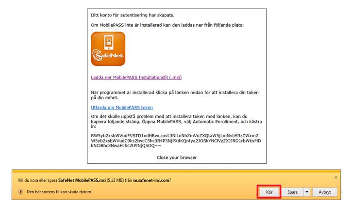 Sida: Sida 11 av 39 2 Klicka på länken som är utpekad för att ladda ner programvaran för MobilePass.