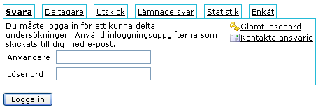 Enkäten administreras online i SiteVision. Om man har skrivrättigheter på sidan där enkäten ligger så ser man administrationen av enkäten.
