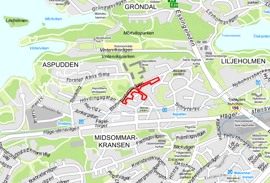 Sida 2 (11) Projektområdet ligger längs Blommensbergsvägen söder om Aspuddens skola och Aspuddsparken.