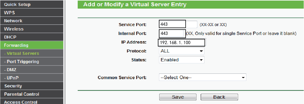 Figur 2.10 Om routern inte har någon UPnP-funktion: Kamerans port måste manuellt forwarderas(https port).