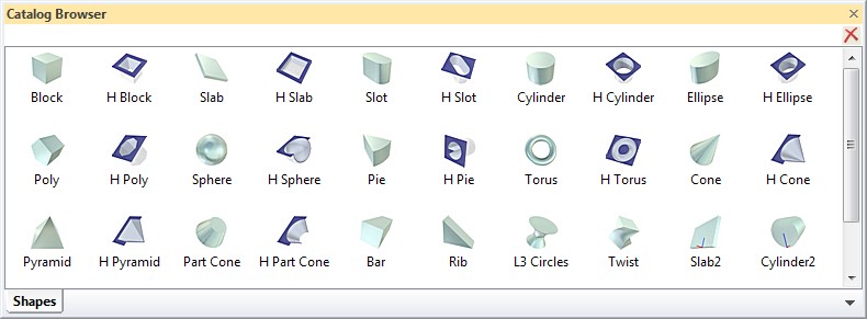 Extrudera i IRONCAD rev: 2012-12-11 Det finns många sätt att extrudera en form (via konturlinjer som ligger på ett plan) i IRONCAD. Det snabbaste och absolut enklaste är att släppa t.ex. ett Block från katalogen Shapes.