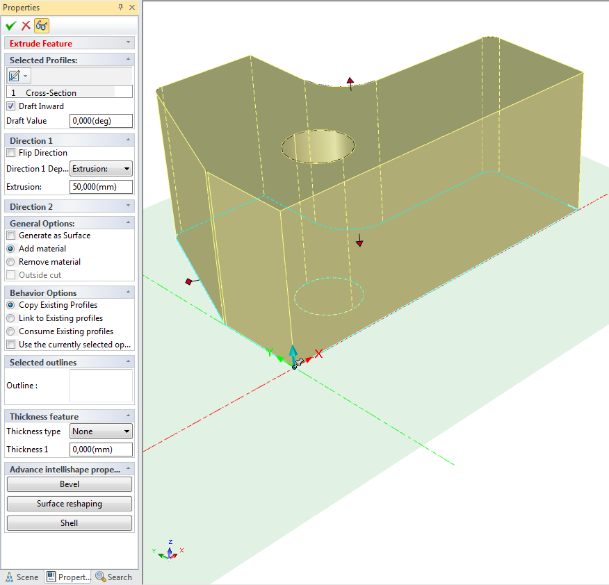 Extrude Options Det går att styra alla egenskaper i efterhand genom att gå in under Extrude Options via högerklick på Intellishapen eller via knappen E på tangentbordet.