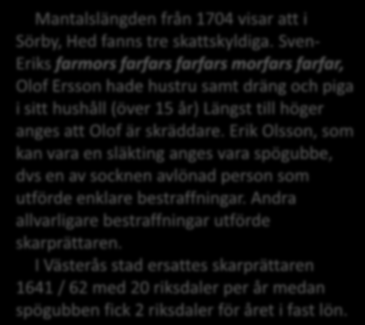 Mantalslängd 1704 Sörby Svar Bildid: A0006437_00139 Olof Ersson är Sven-Eriks farmors farfars farfars morfars farfar och gift med Anna Ersdotter.