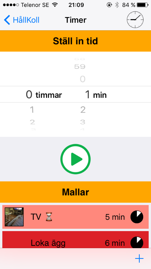 Timer Timern är perfekt, nu kan jag se hur tiden går och blir inte så stressad Enkelt att starta en timer eller skapa en ny timermall Ställ in tiden och starta en timer Sparade