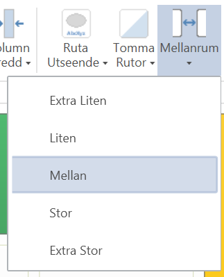 Ändra storlek på rad eller kolumn Välj en ruta i den rad eller kolumn som du vill ändra, klicka på Rad Höjd eller Kolumn Bredd och välj önskad storlek.