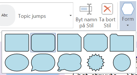Ändra rutans utseende Välj en eller flera rutor, och välj sedan alternativ från fliken Stil på menyraden. Du kan ändra Form, Fyll, Ram och Omgivning på rutan.