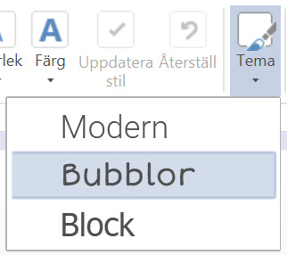 Redigera stilar Välj en ruta i den stil du vill redigera, ändra utseendet i fliken Stil, och klicka på Uppdatera Stil.Alla rutor med den stilen i anpassningen kommer att uppdateras.