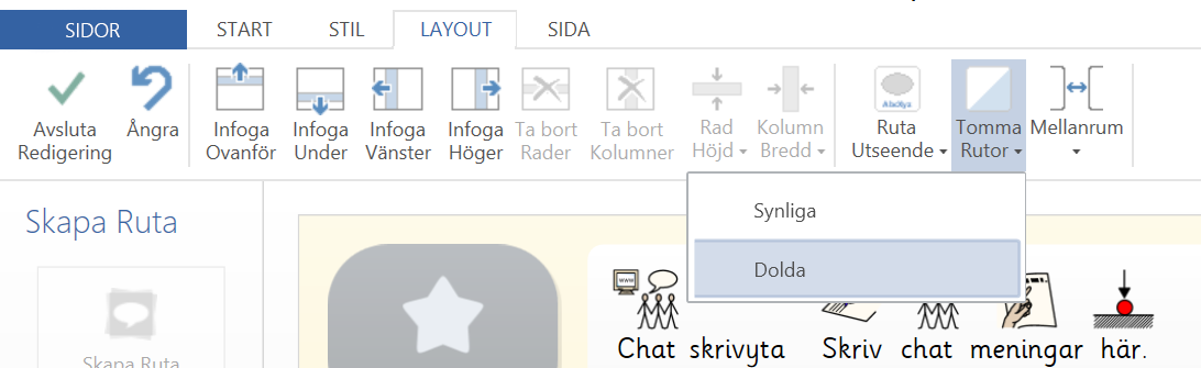 Rutans tillgänglighet Inte tillgänglig Rutan är synlig men gråtonad för att indikera att den kan aktiveras.