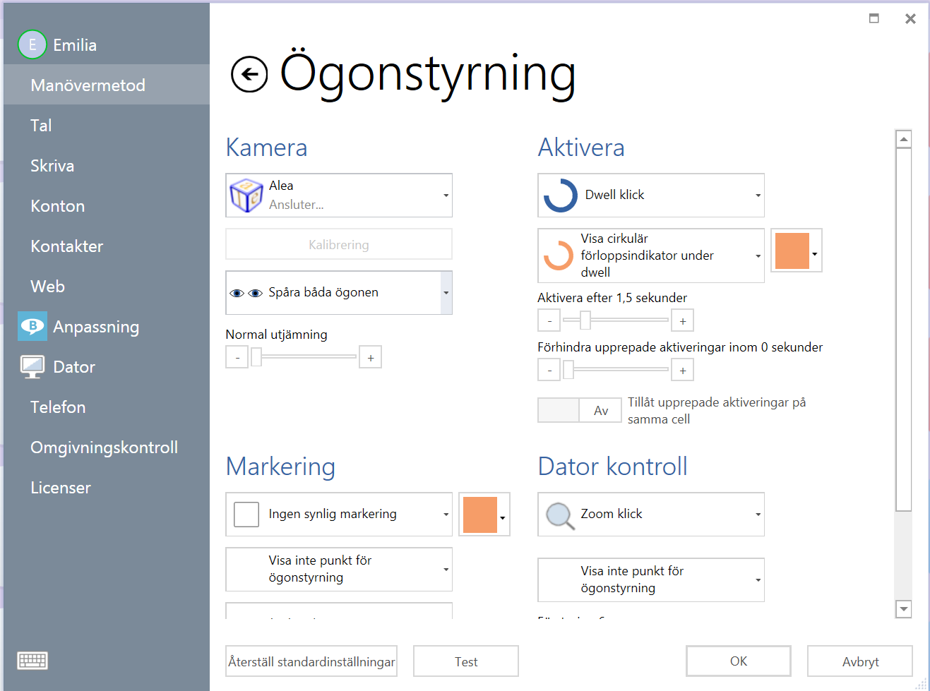 Inställningar Ögonstyrning Om din kamera inte redan är inställd, följ instruktionerna som följer med kameran för att installera programvaran och ansluta den till din dator.