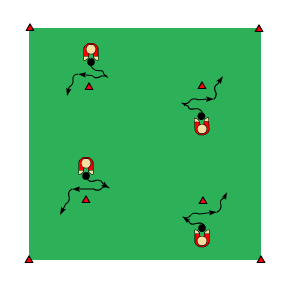 Syfte: (balansfint), bollbehandling, fotarbete 1 spelare/ 1 boll Samma antal koner som spelare Spelaren utför balansfinten mot en kona.