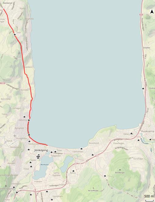 Figur 7: Karta över cykelolyckor med säker position i Jönköpings kommun.