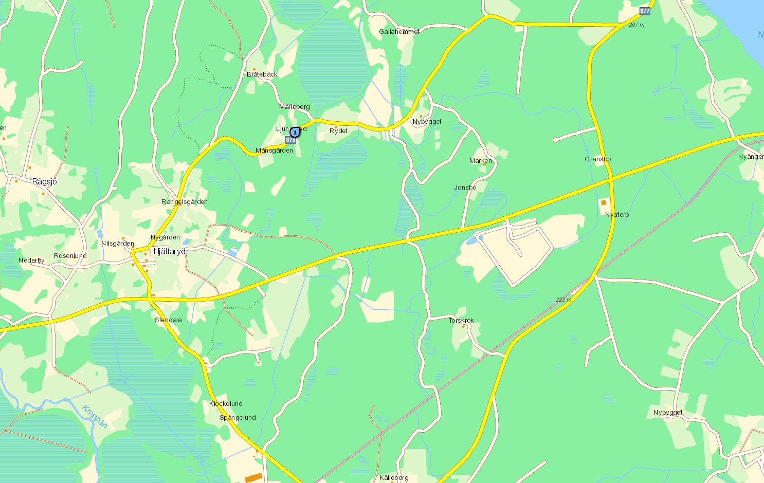 3.2 Hjältaryd 1:25 Fastigheten är belägen ca 1,5 km nordväst om deponin. Det finns flera ytvattendrag mellan deponin och fastigheten. Brunnen är grävd och inget filter finns. Figur 2.
